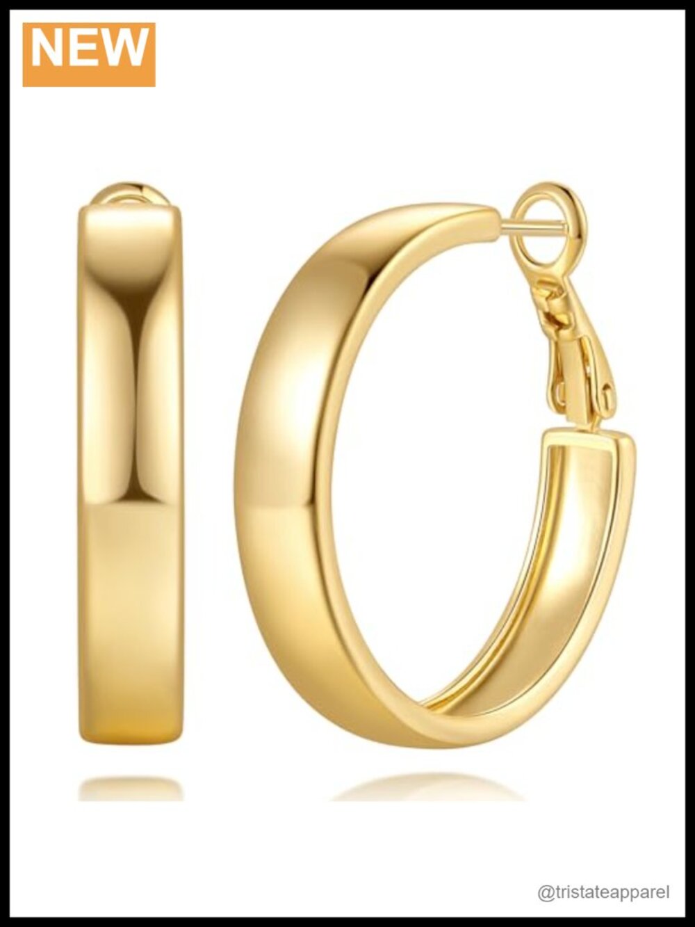 14K Gold Plated Flat Hoop Earrings with Lever Back